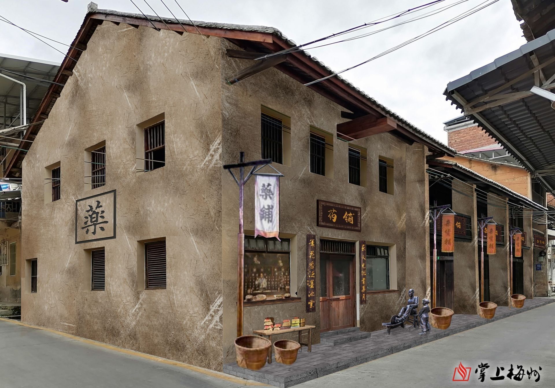 ↑紅軍藥鋪效果圖，該修繕項(xiàng)目正在加快推進(jìn)。 （長(zhǎng)沙鎮(zhèn)供圖）